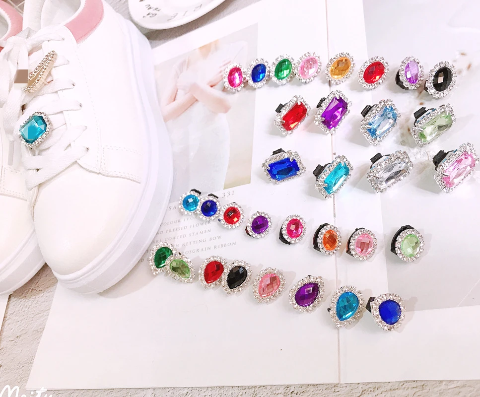 1 Pc Shiny Rhinestone Heart Shoelace Clips Bling Decorative Shoe Charms Buckle Fashion Shoe Accessories for Kids Women Sneakers