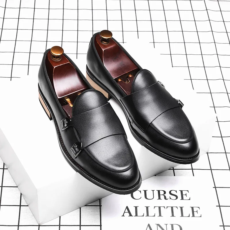 Zero more Fashion Men Loafer New Handmade Retro Double Monk Buckle Straps Casual Shoes Men Moccasins For Men Leather Flat Shoes