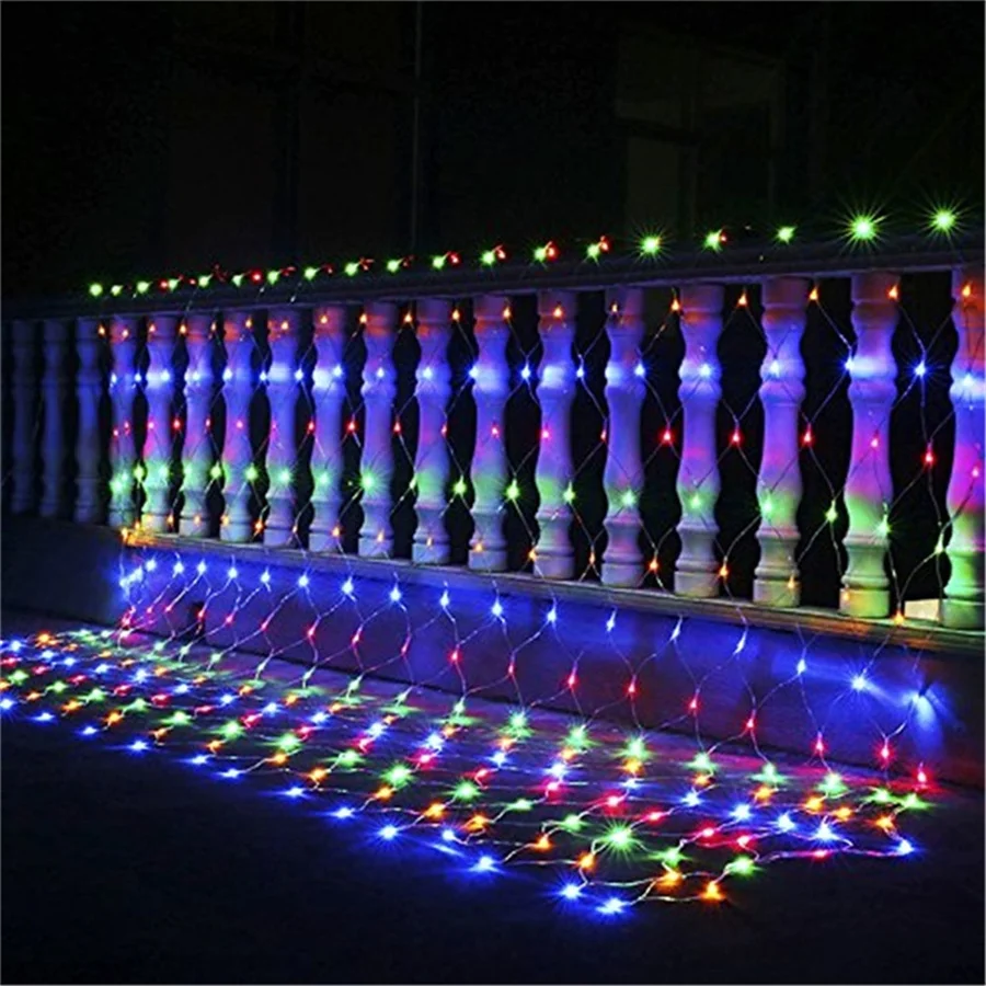 LED Net Mesh Christmas String Lights Garland 220V Outdoor Window Curtain Icicle Fairy Light For Party Xmas New year Garden Decor