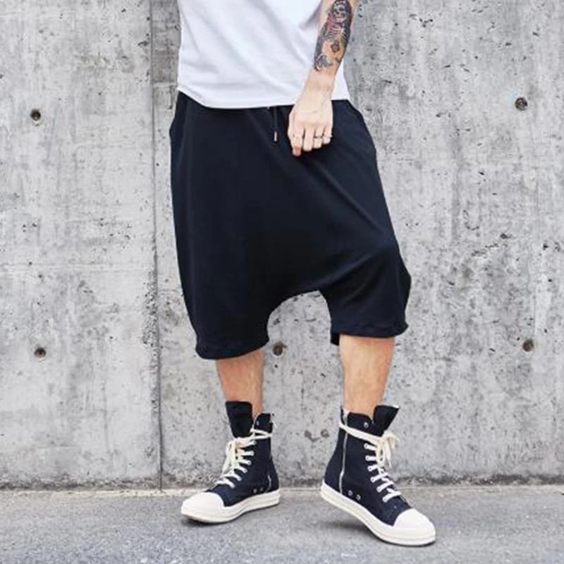 Men Summer Casual Loose Harem Pant Wide Leg Trousers Male Low Cross Pant High Street Hip Hop Punk Jogger Pant