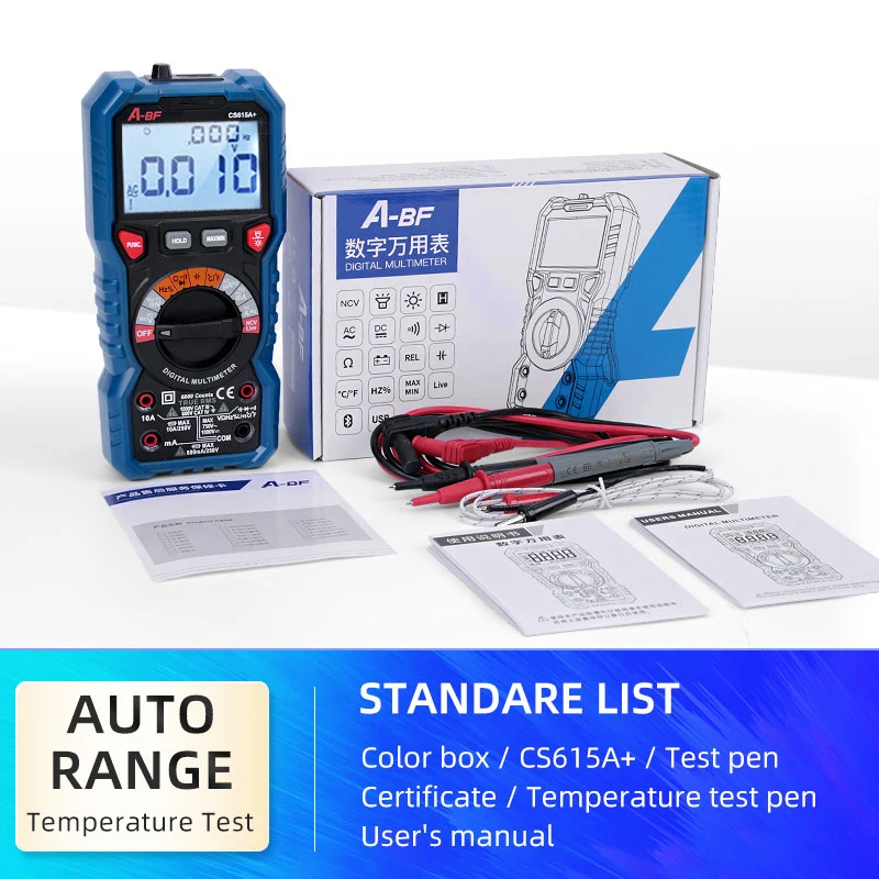 A-BF CS615D Plus Digital True RMS NCV Intelligent AC DC Auto Range Voltmeter Ammeter Capacitance Resistance Tester Data Hold