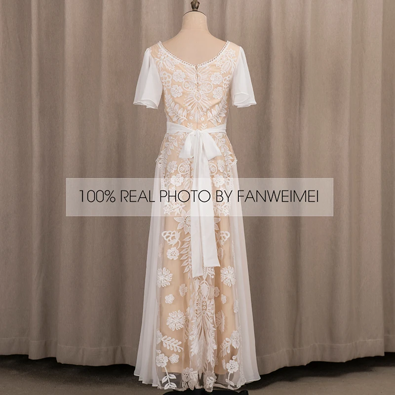 Sexy Bohemian Spitze Hochzeit Kleid Square Neck Flare Ärmeln EINE Linie Chiffon Sweep Zug Spitze Strand Brautkleid Robe De mariee