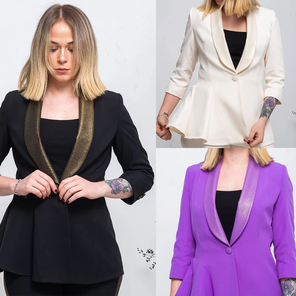 

Shawl Lapel Women Suits Fashion Custom Made Slim Fit Three Quarter Sleeve Blazer Party Dinner Casual Daily Jacket 2 Pieces