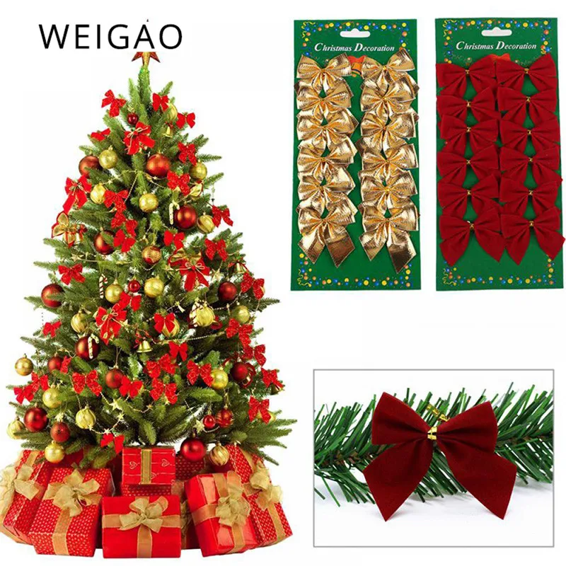 

WEIGAO 12pcs Pretty Christmas Bow Christmas Tree Decoration Ribbon bowknot Christmas Decorations for Home New Year Navidad Kerst