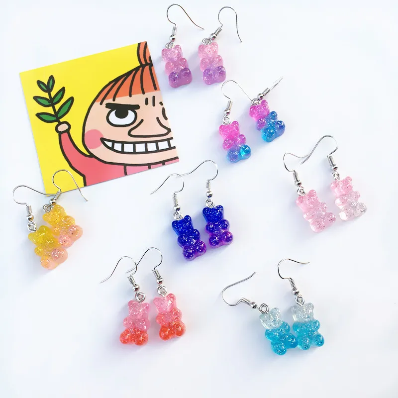 1 Pair Creative Cute Mini Gummy Bear Earrings Minimalism Cartoon Design Colorful Bear Female Ear Hooks Danglers Jewelry Gift