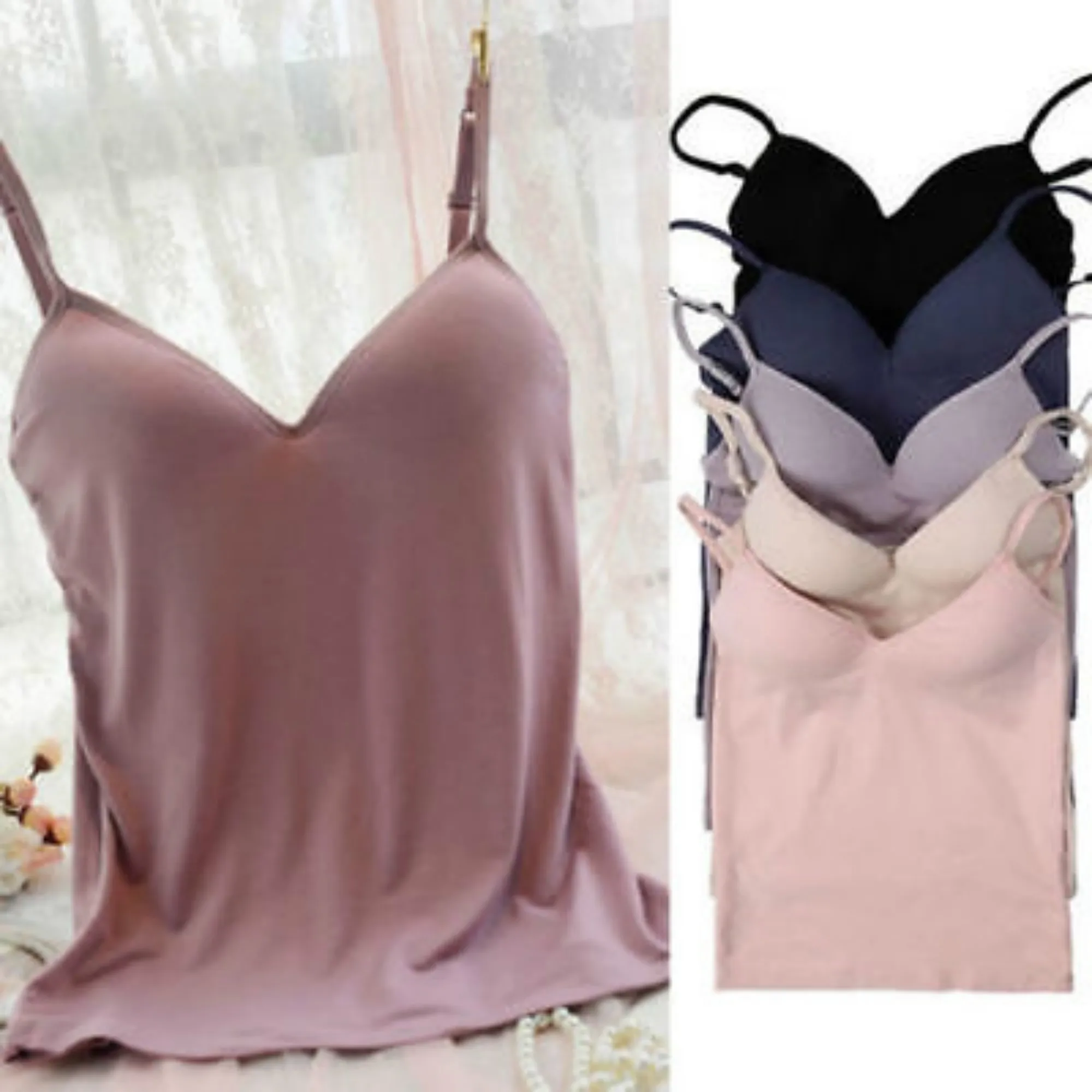 2020 Hot New Fashion Women Padded Bra Spaghetti Strap Tops Camisole Push Up Bra Vest Tank Top Sexy Sleeveless V Neck Camis