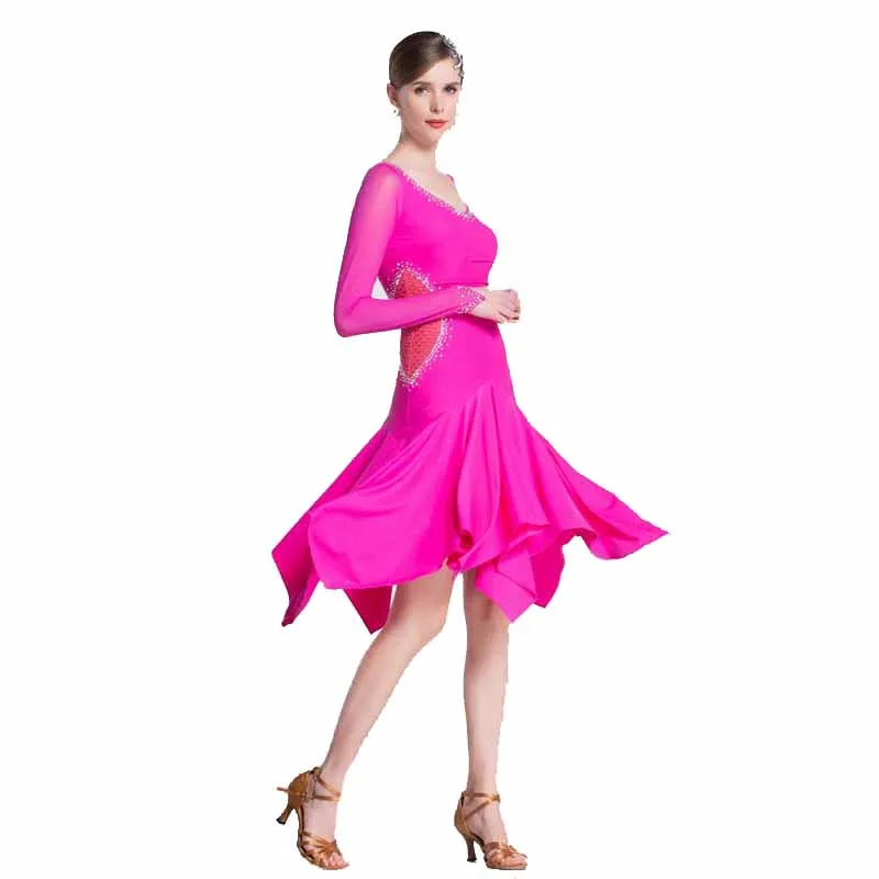 LP-1805 High Quality Cheap Women Girls Ballroom Latin Practice Wear Hot Sale Hot Pink Dance Latin Practice Dress For Party