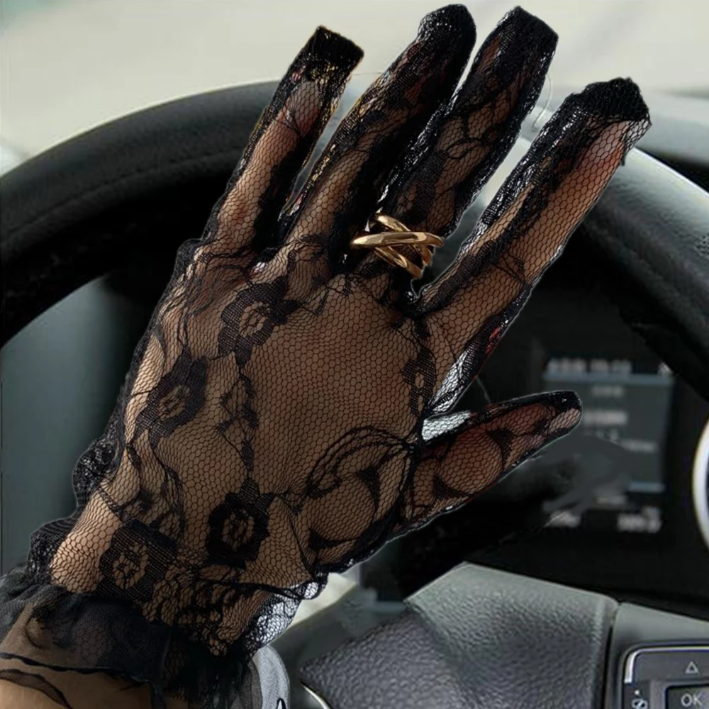 Fashion Sexy Gloves Wrist Length Women Bride Black Lace Gloves Mittens For Party Sun Protection Accessories Driving Gloves