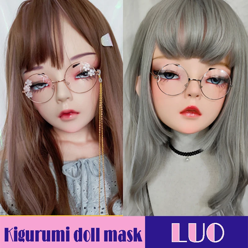 (TIAN)Female Sweet Girl Resin Half Head Kigurumi Mask With BJD Eyes Cosplay Japanese Anime Role Lolita Doll Mask Crossdresser