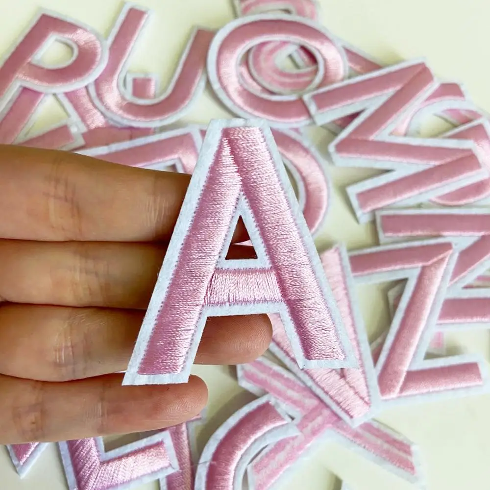 1Pcs Pink Letters Sew On Patch Alphabet Embroidered Applique iron on Name Letters Patches