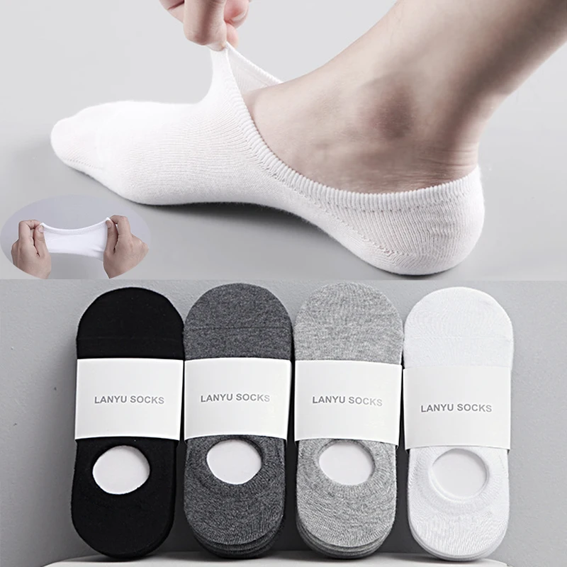 5Pair / Lot Fashion Happy Men Boat Soc Silicone Invisible Cotton Socks Male Ankle Sock Slippers Meia