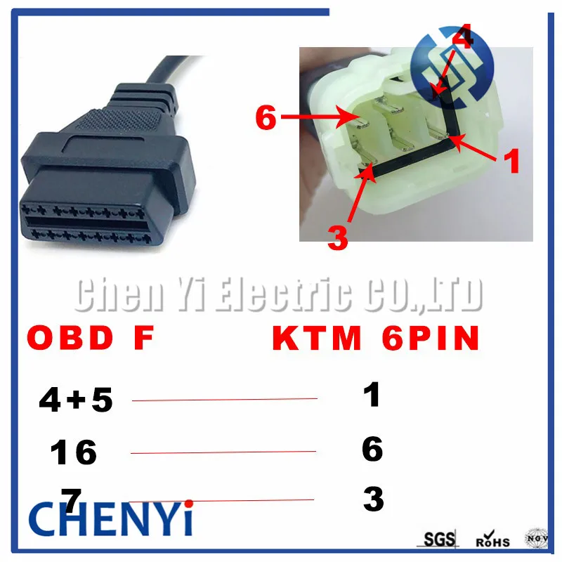 Cho KTM 6 Pin Để OBD 16 Pin Adapter Cáp Cho TuneECU Phần Mềm Để Xe Máy Xe Máy ECU OBD 16Pin F 6 Pin M Chẩn Đoán