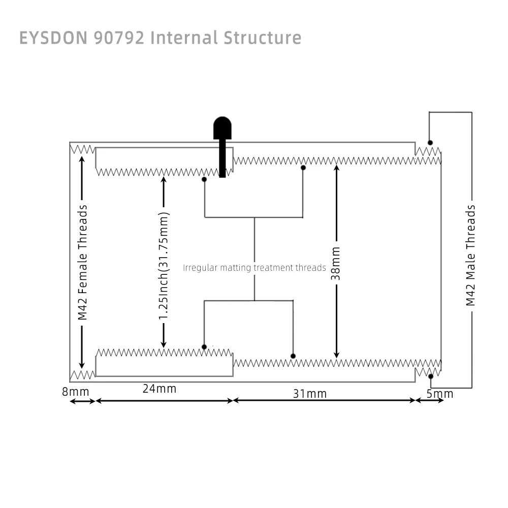 EYSDON 1.25 "Ke M42 T2 Adaptor Teleskop Ekstensi Tabung CA1 Lengan Diperpanjang Silinder Sepenuhnya Logam T-mount