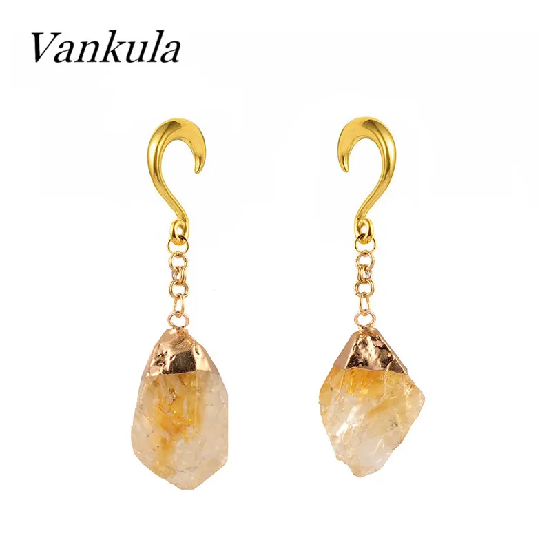 Vankula 2PCS Nature Stone Ear Weights Stainless Steel Ear Plug Tunnels Piercing Ear Gauges Expander Piercing  Jewelry Body