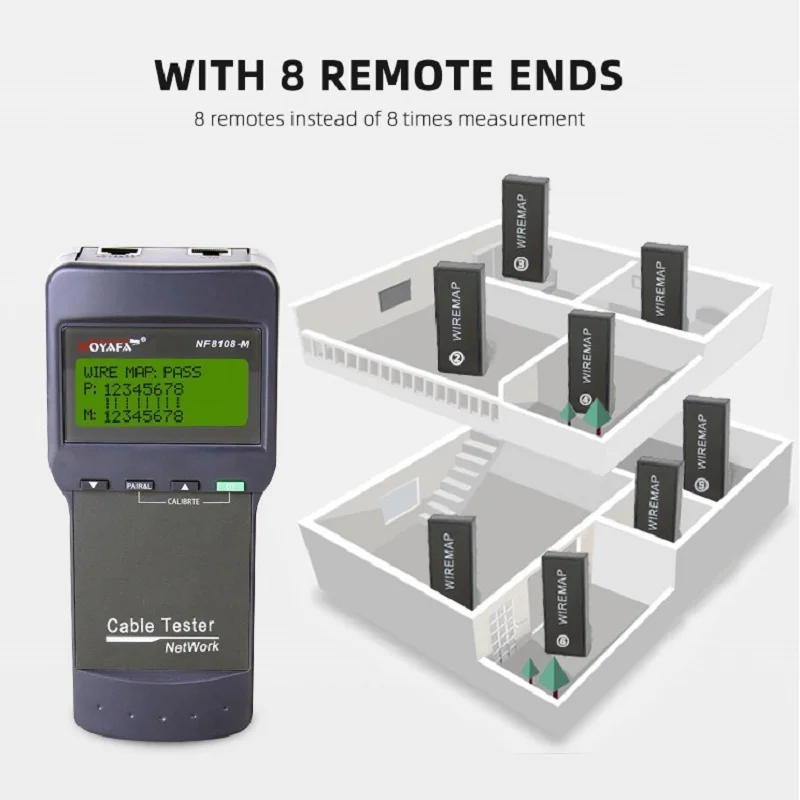 Noyafa NF8108-M Probador de longitud de cable Prueba de continuidad de cable de red con 8 controles remotos
