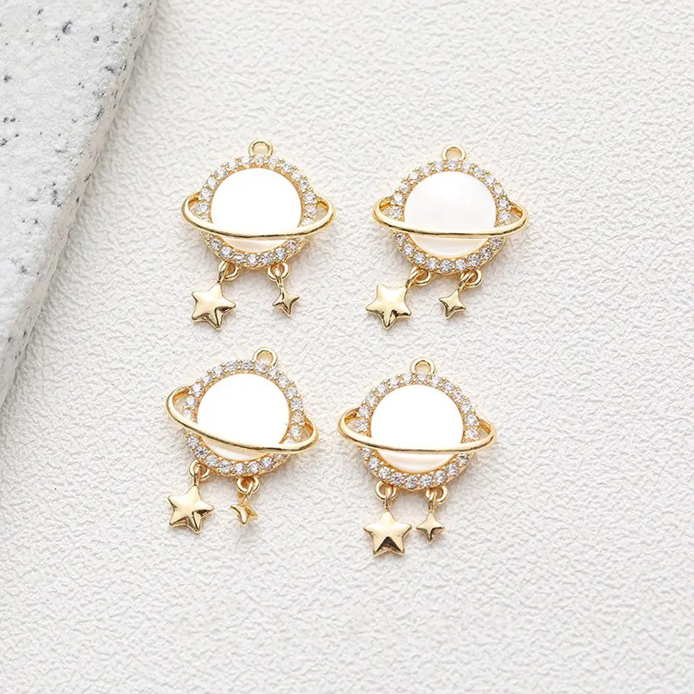 2PCS  Fashion Star Shell Pendant with Zircon Superior Quality Eardrop Diy Earrings Supplies Making  Accessories 14k Gold Plated