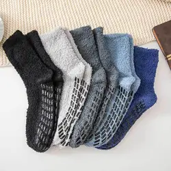 Homens inverno cozy fuzzy chinelo meias simples cor sólida não deslizamento aperto quente macio de pelúcia hospital salão chão dormir hosiery