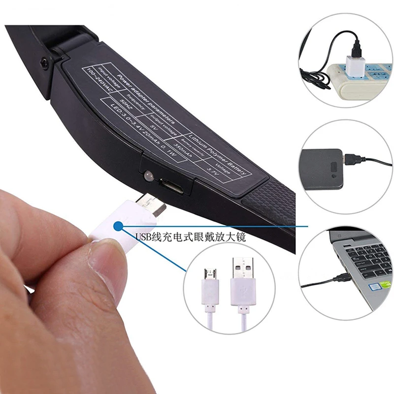 Rechargeable Magnifying Glasses, Head Magnifier Glasses with Lights 1.5X, 2.5X, 3.5X,5X Lens Eyeglasses Magnifier for Reading