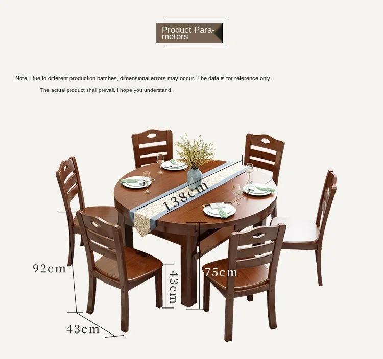 Solid wood dining table chair combination retractable dining table 8 round table folding dining table