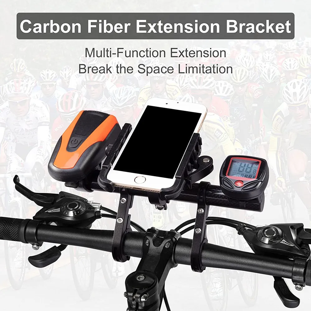New 20CM Bike Handlebar Carbon Fiber Double Bicycle Handlebar Extension Bracket For Holding Motorcycle E-Bike Lamp Speedometer