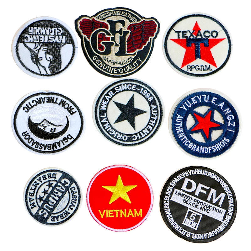 2 Pcs Various round cartoon icon Embroidered Iron on Patches for Clothing DIY Stripes Clothes Patchwork Stickers Custom Badges