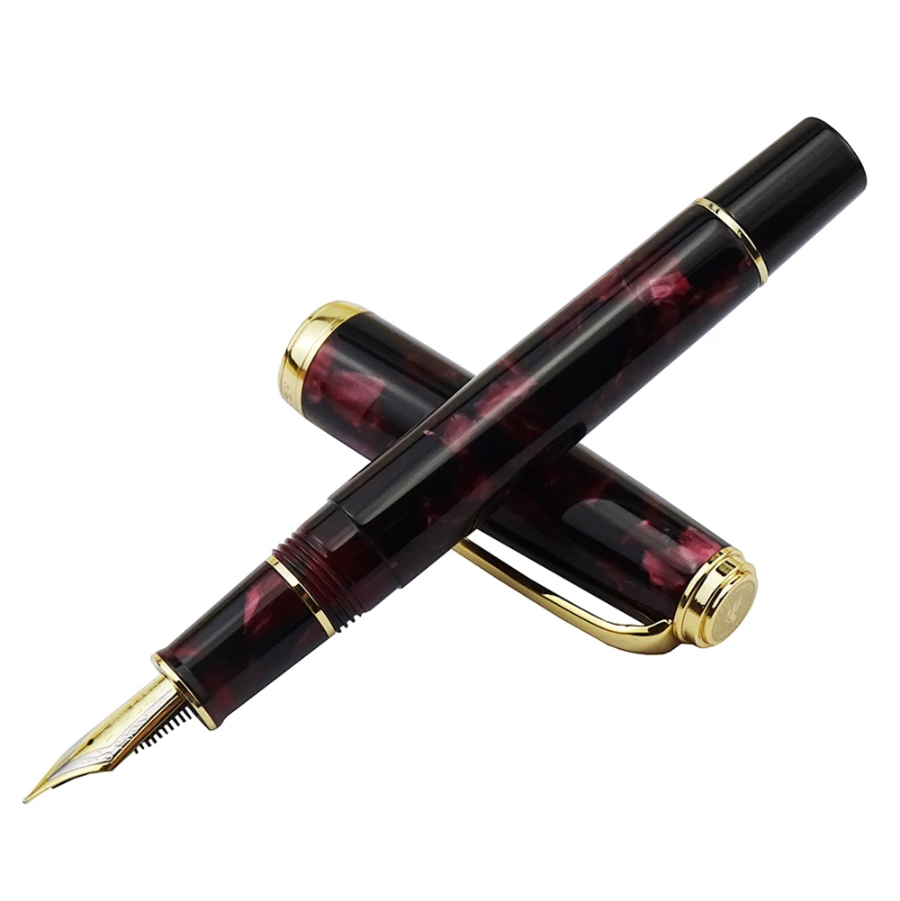 

Retro Hongdian 960 Acrylic Resin Fountain Pen Nebula Series EF/F Nib Ink Pen Dark Red with Converter Business Office Writing