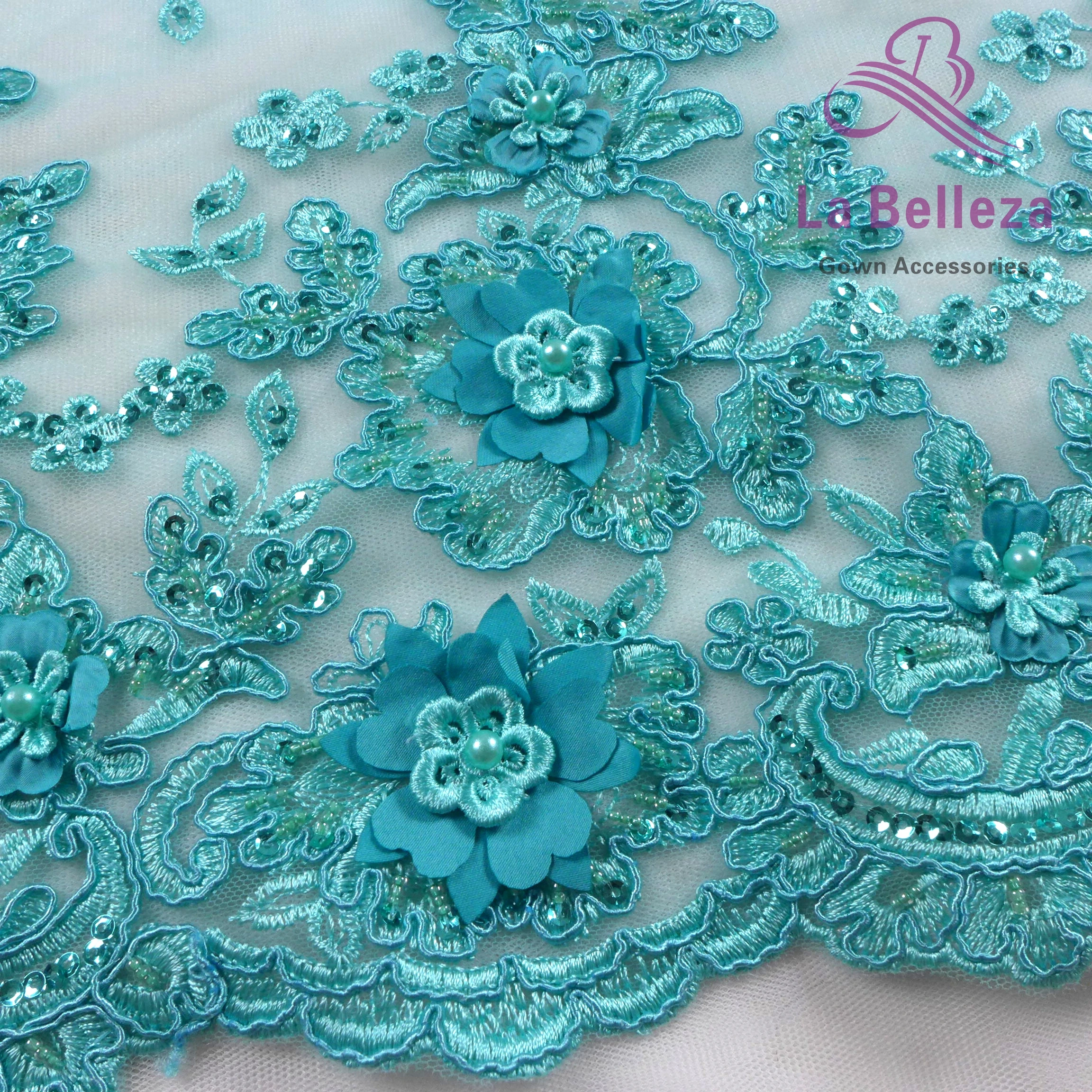 Hot popular elegant 3d chiffon flowers with sequins on tulle cord embroidery lace fabric 6colors fashion dress lace fabric 1yard