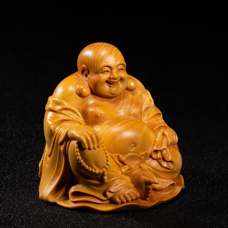 6/8cm Mini reír Buda de madera Maitreya pequeñas figuras estatuas de madera colección Buda riéndose estatua de Buda decoración d