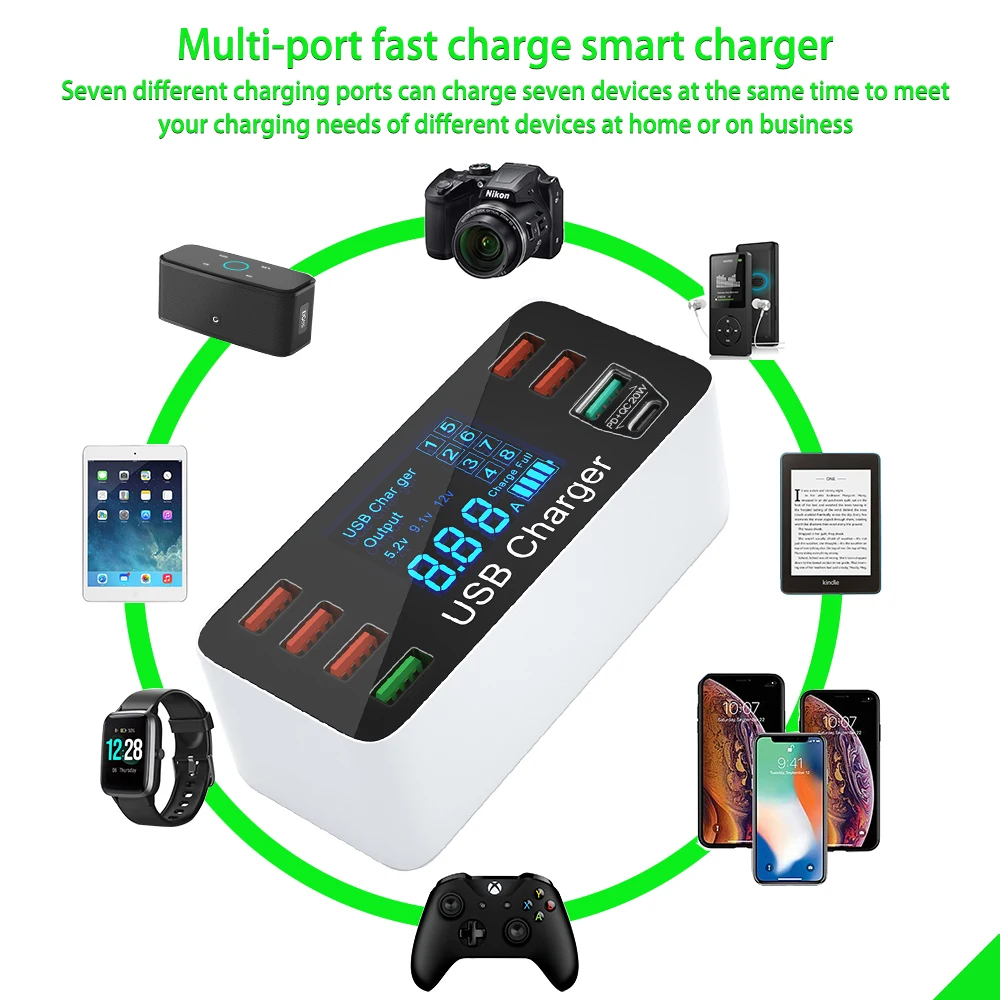 Quick Charge 3.0 adattatore per caricabatterie rapido 8 caricabatterie USB tipo C caricabatterie per telefono per iPhone Xiaomi Huawei Samsung