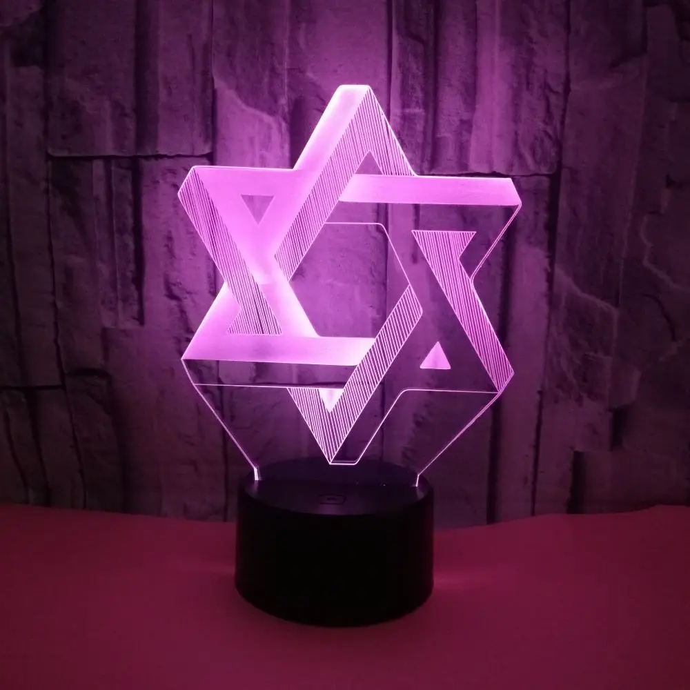 3D Star Of David Modelling NightLight LED 7 Colors Mood Table Lamp USB Bedroom Bedside Sleep Light Fixture Home Decor Kids Gifts