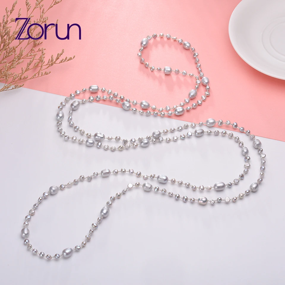 Zorun Natural Freshwater Baroque Pearl  Long Sweater Chain  Necklace Jewelry for Women Party 80cm/120cm/160cm  New Design