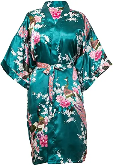 Satin Silk Women Wedding Bridemaid Robe Sexy Crane Print Bathrobe Short Long Kimono Night Gown Robe Fashion Dressing Gown Female