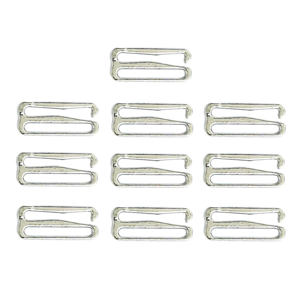 Bra Hook - 10-Pack Bra Strap Hook Replacement, Bra Slide Hooks for Swimsuits, Lingerie, Bras, Silver, 1 Inch, 25 mm Wide