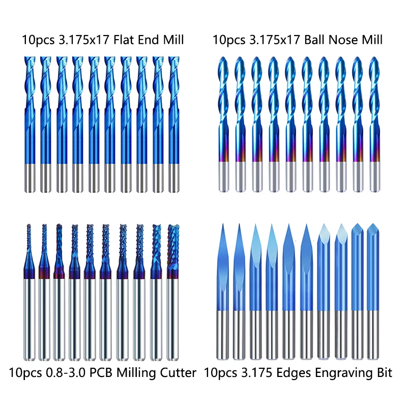 XCAN End Mill CNC Router Bit Ball Nose Flat Straight Flute Engraving Bits Blue Coating CNC Milling Tools