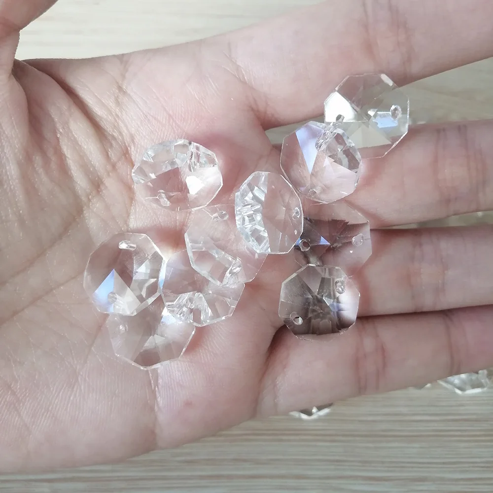 Camal 20pcs Clear 14mm Crystal Octagonal Loose Beads Two Holes Prisms Chandelier Lamp Parts Accessories DIY Wedding Centerpiece