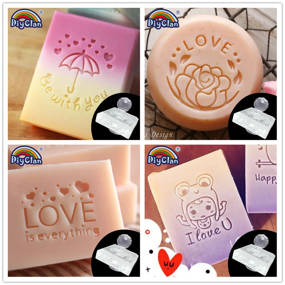 LOVE Word Valentine\'s Day Flower Cartoon Pattern Soap Stamp Handmade Making Soap Seal DIY Natural Transparent Resin Tools