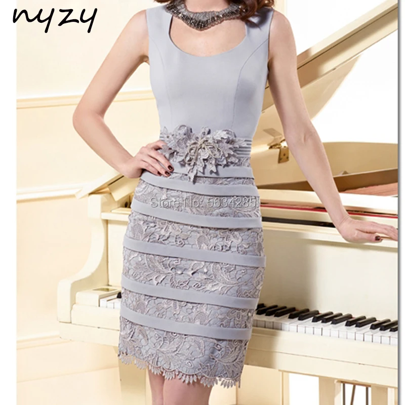 Elegant 2 Piece Silver Grey Mother of the Bride Groom Lace Dresses with Jacket 2024 NYZY M39 Formal Dress Party Evening Cocktail