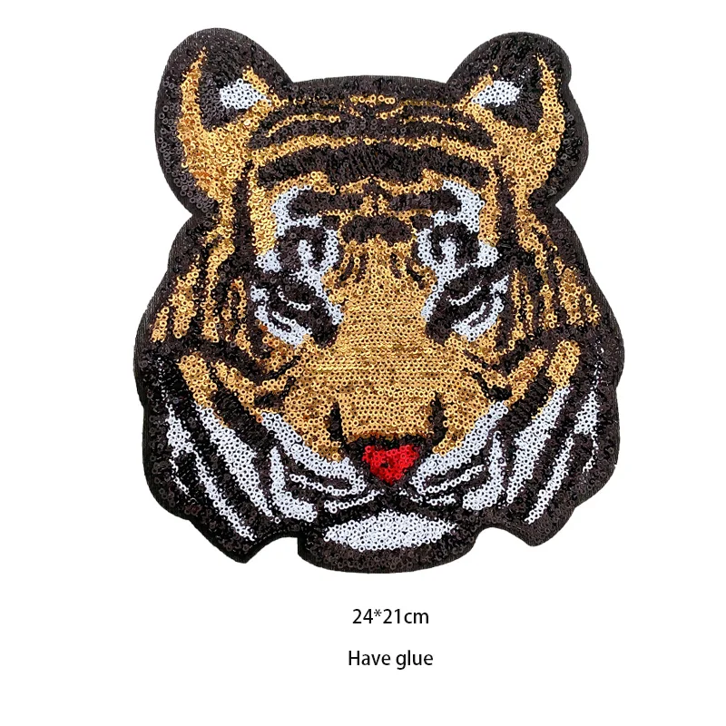 Sequins Large tiger Badge Embroidery Cloth Patch Sticker Clothing Accessories Sewing Supplies Iron on Patches for Clothing