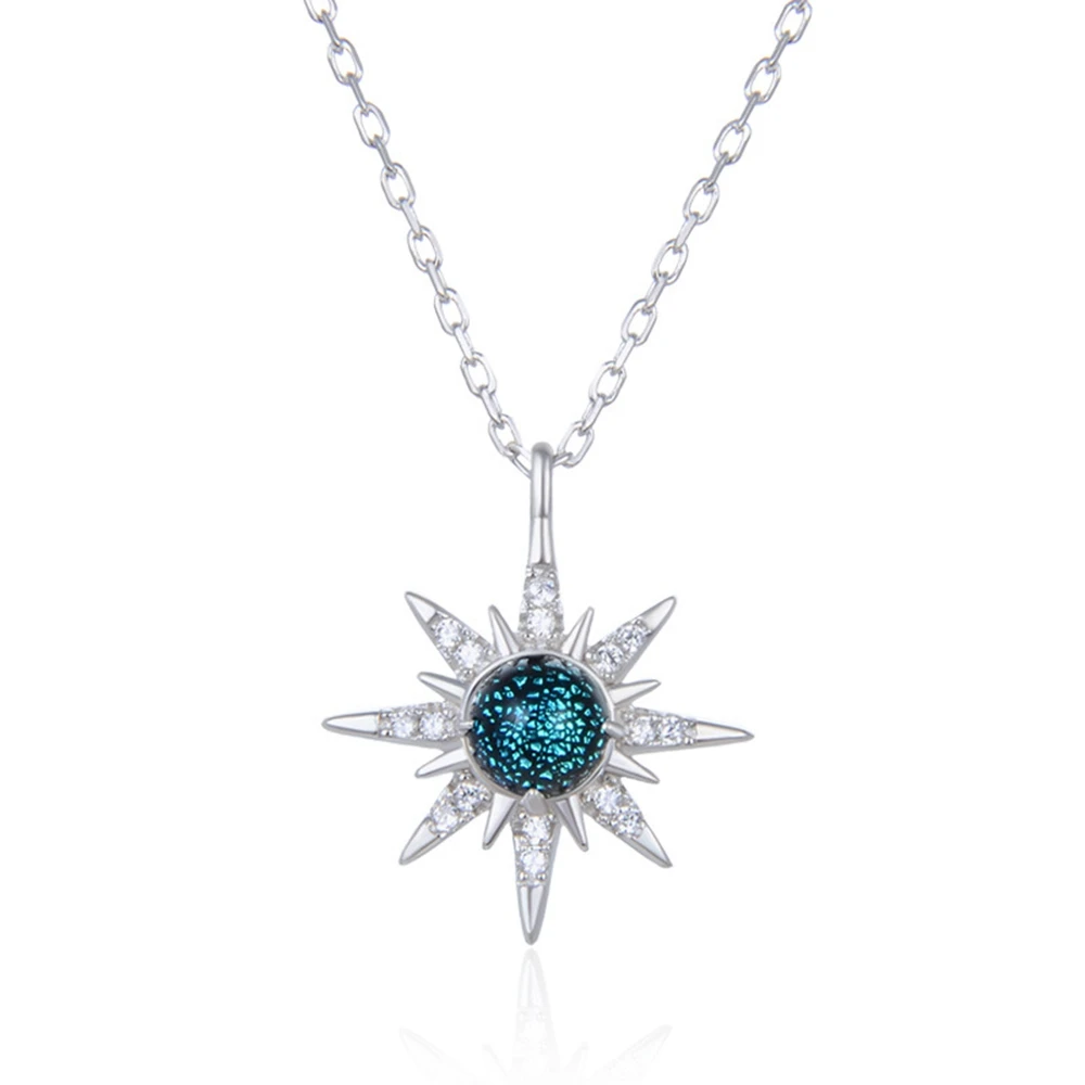 European and American retro Six-pointed star Necklace S925 Sterling Silver with diamond Czech Glass Pendant for women