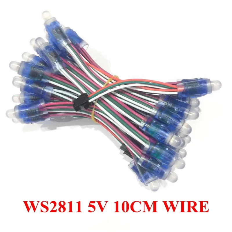 50pcs/lot DC5V WS2811 Full Color LED Pixel Light Module 12mm 10cm/15cm wires IP68 waterproof RGB Digital led strings