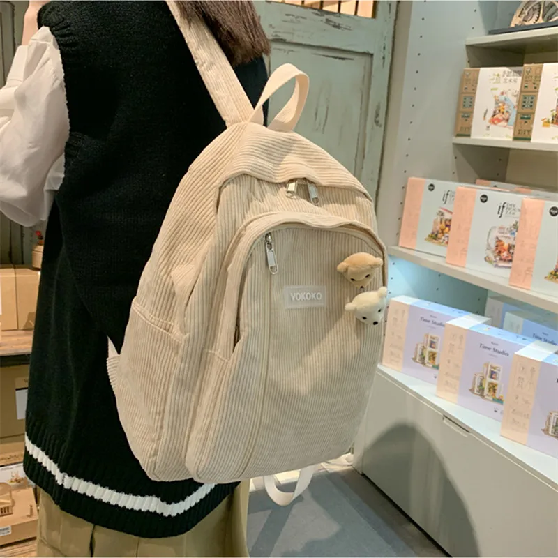 Mochila de veludo listrado para mulheres, fofa mochila para meninas e meninos adolescentes, bolsa Harajuku de luxo, bolsa de moda feminina, mochila