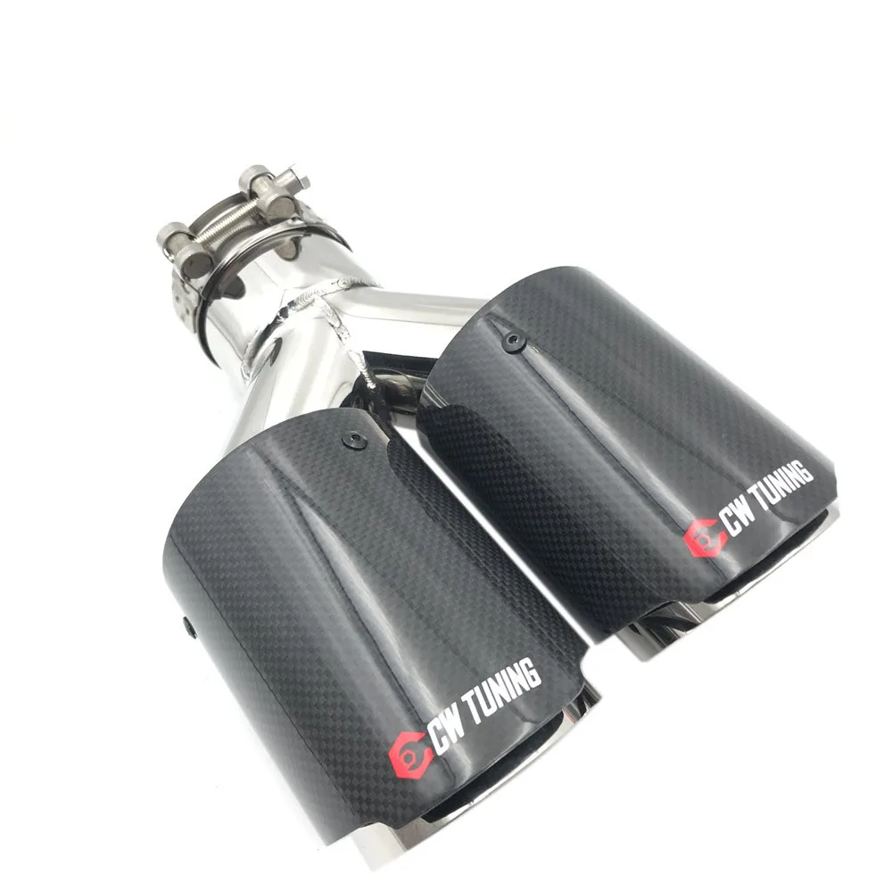 1Pcs Y Model Universal Dual Exhaust Tip Matt/Glossy Carbon Exhaust Tip Muffluer Pipe Exhaust System Muffler For Ak Auto Cars