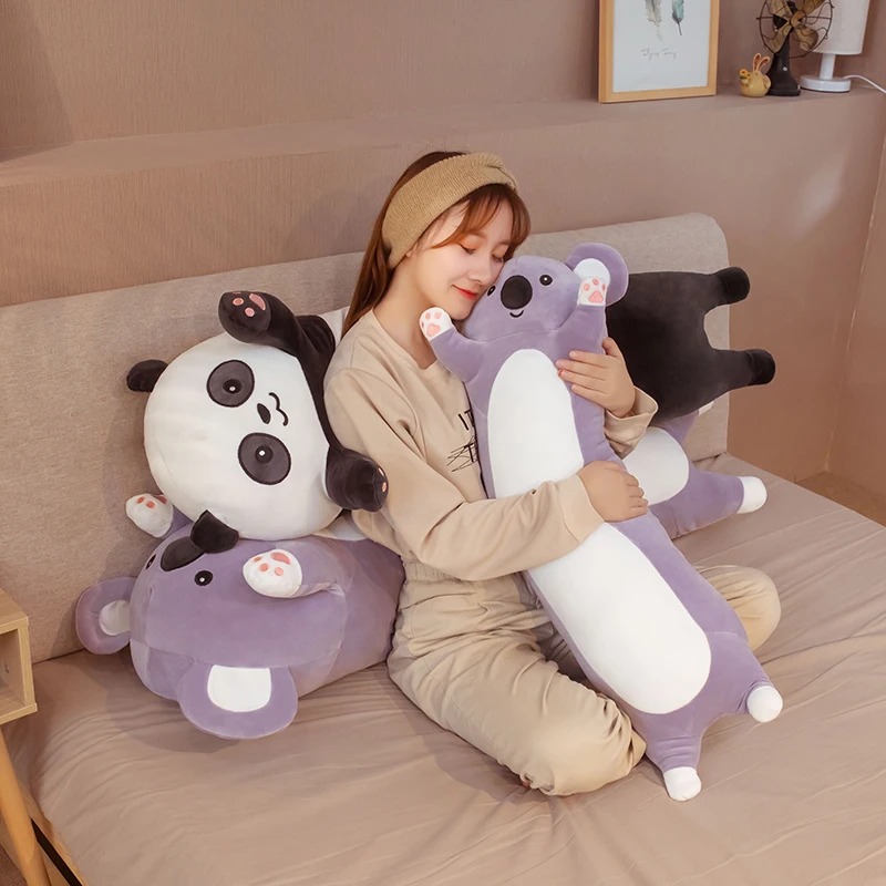 50-150cm Giant Panda Plush Toy Cylidrical Animal Bolster Pillow Koala Stuffed Plushie Sleeping Friend