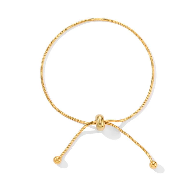 Pulseira Pull-Out Ajustável para Mulheres, Design simples, Aço Titânio, Cor Dourada, Corrente Cobra, Pulseira para Meninas, Presente Jóias Contas