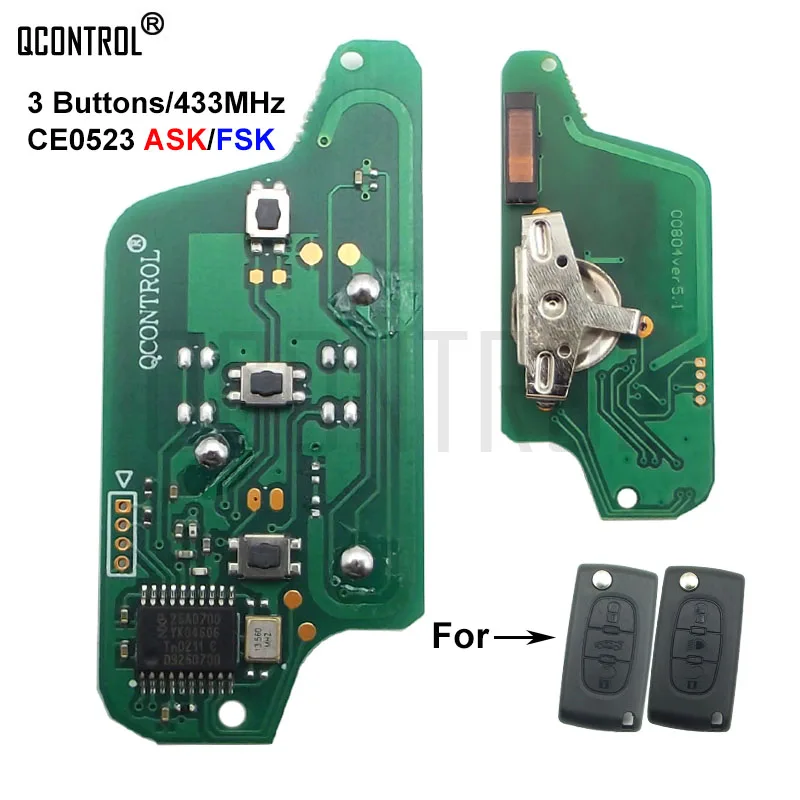 

QCONTROL Remote Key Circuit Board for CITROEN C5 C4 C3 C2 Berlingo Picasso Auto Lock (CE0523 ASK/FSK) 3 Buttons