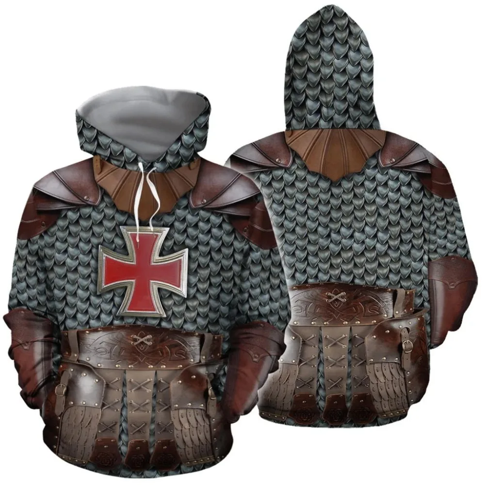 

3D Printed Medieval Knight Armor Hoodie Knights Templar Harajuku Hooded Sweatshirt Unisex Jacket Cosplay Men's Hoodies Drop ship