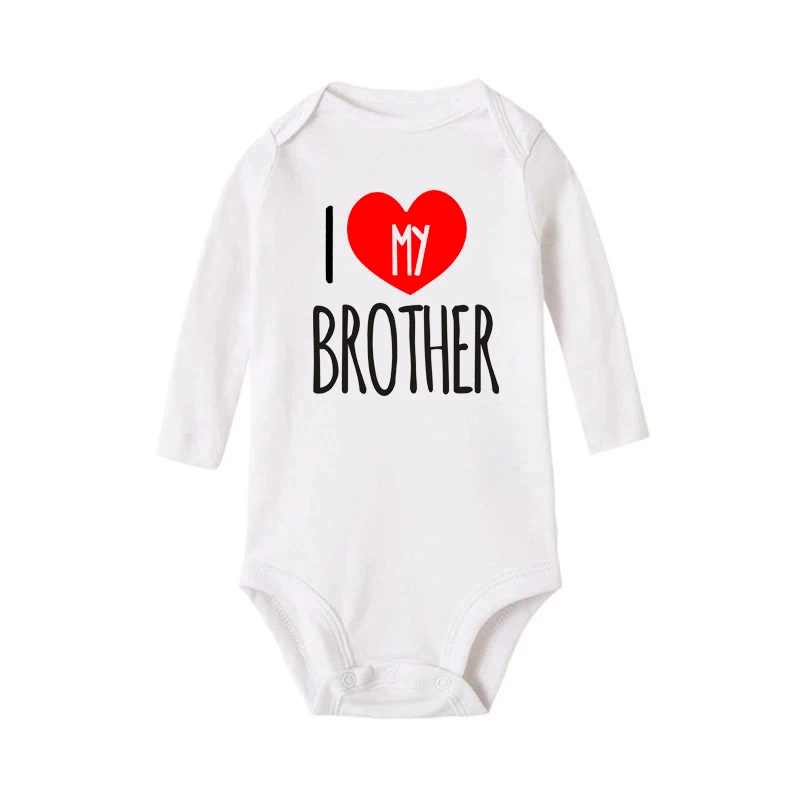 Newborn Baby Boys Girls Cotton I Love My Sister Brother Bodysuit Playsuit Twins Baby Long Sleeved Casual Body Outfits Clothes