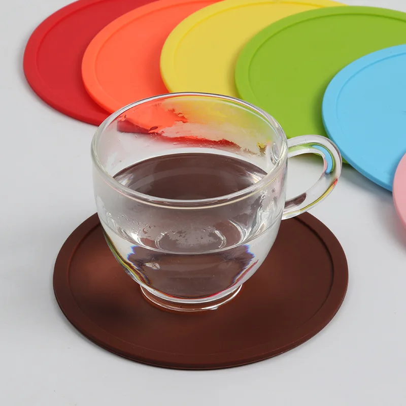 Round Candy Color Waterproof Silicone Non-Slip Heat Resistant Mat, Tea Cup Coaster, Cushion Holder, Kitchen Accessories, 5 Pc