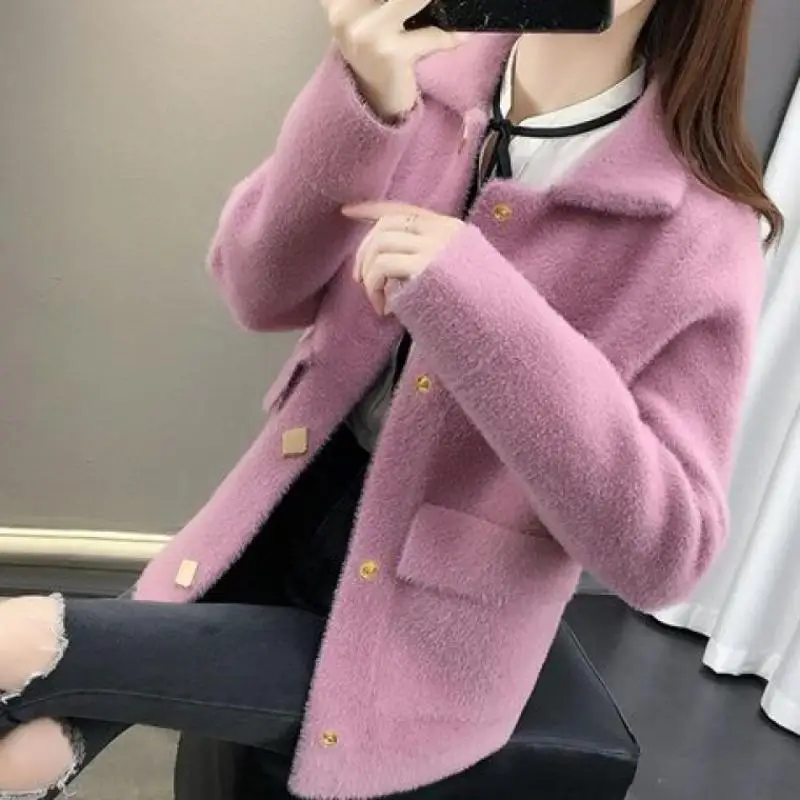 Imitation Mink Velvet Coat Women 2021 Spring Autumn New Korean Mother Jackets Imitation Mink Sweater Female Cardigan Buttons