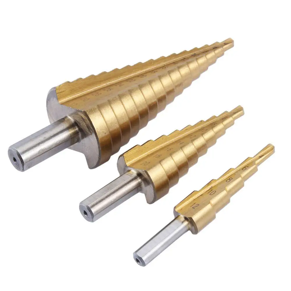 Hss-スパイラルステップドリル4241/6542 m35,鋼,4-12/4-20/4-32mm,木工用コーンカッティングツール